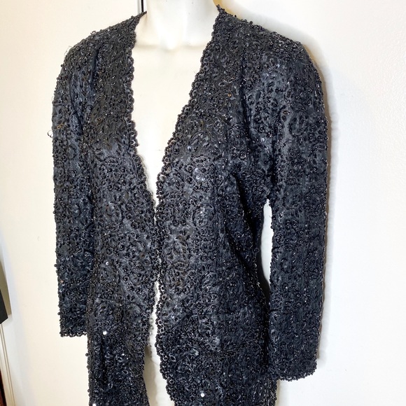 Black Tie Beaded Sequins Evening Jacket 6 - Picture 2 of 5